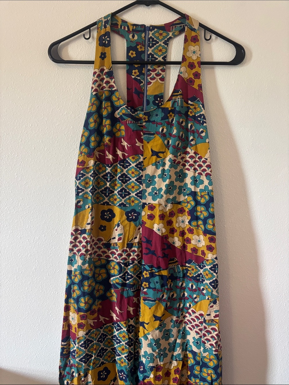 Hand-sewn Bohemian Patchwork Maxi Dress in Mustard & Teal